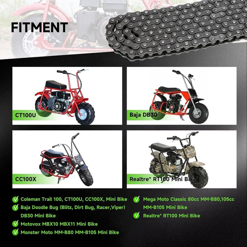 XIKOBY 35 Chain 140 Links Chain Breaker Kit for Mini Bike Coleman CT100U CC100X Baja DB30 Blitz Racer Motovox MBX10 MBX11 Monster Mega Moto 80 105cc Predator 212cc 100cc 97cc Go Kart Minibike Parts - Image 5